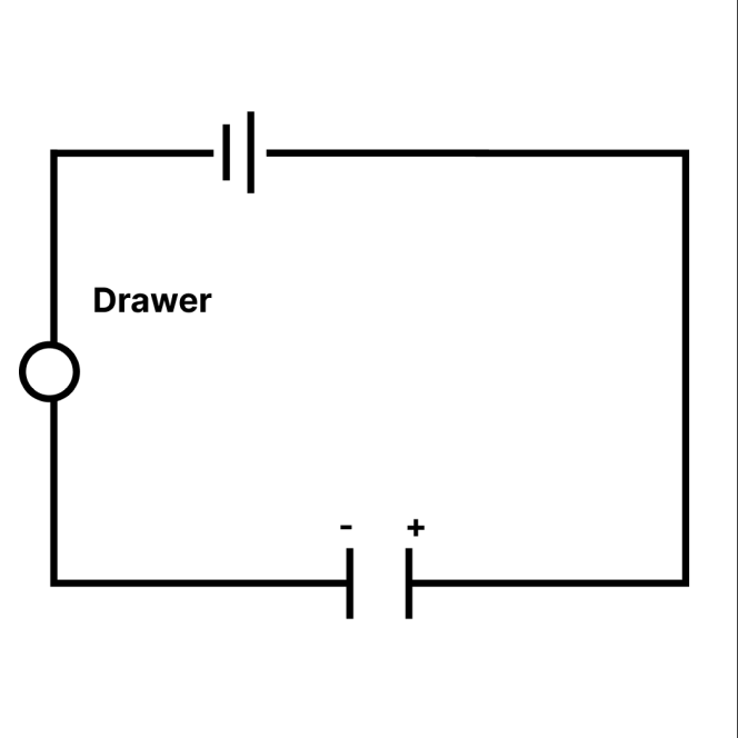 Documenting the drawer circuit in its open state before contact is established.