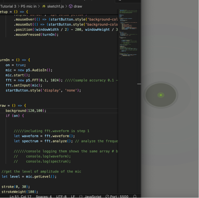 Modified styling while testing interaction between sound input and visual transformation.