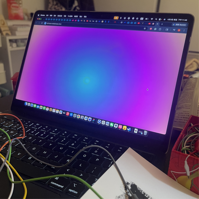 Activating the screen connected with graphite paint and conductive fabric