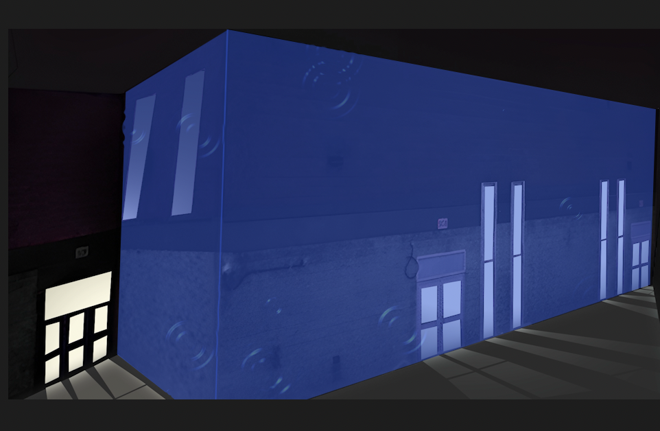 The effect of applying CC Drizzle to buildings